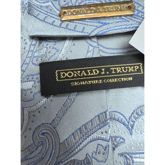 Donald J. Trump Signature Collection Necktie Tie Blue Silver Shine Paisley NEW - Picture 3 of 7